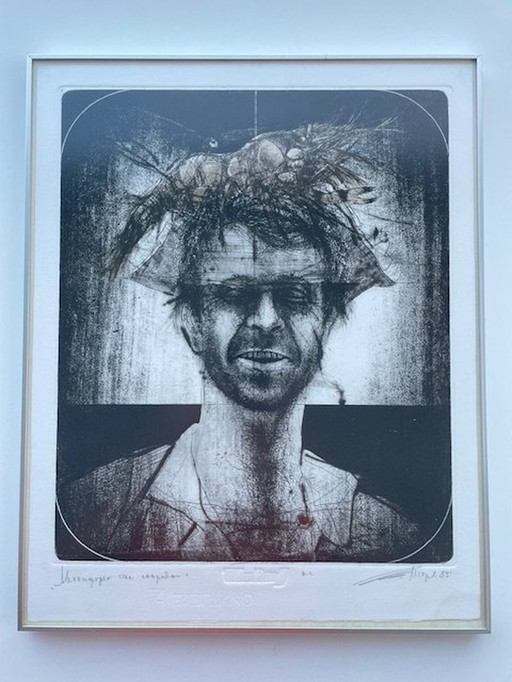 Graphique/Litho Todor Petrov - "Autoportrait à la crevette".