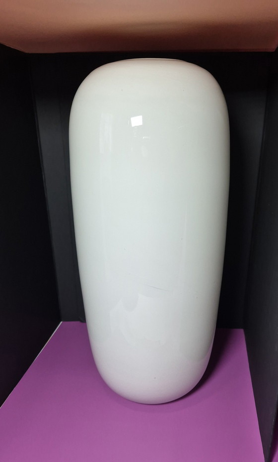 Image 1 of Grand Vase En Verre Blanc Herve Gambs Paris – Hauteur 38 Cm