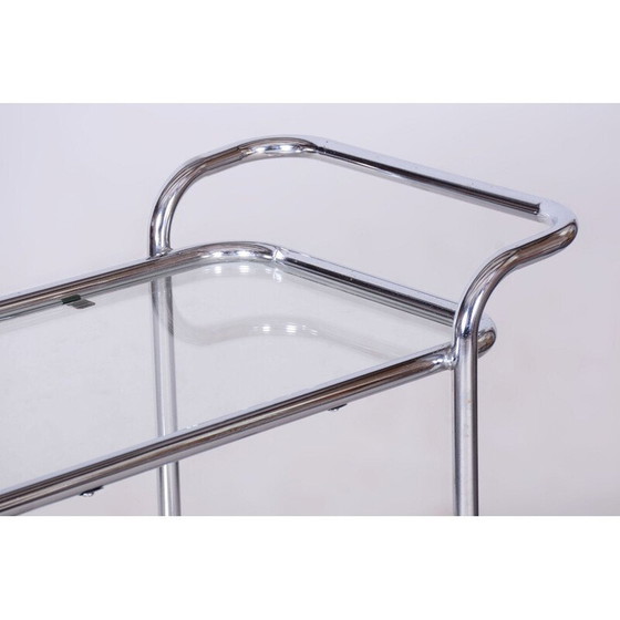 Image 1 of Chariot vintage Bauhaus en acier chromé et verre, Allemagne 1940