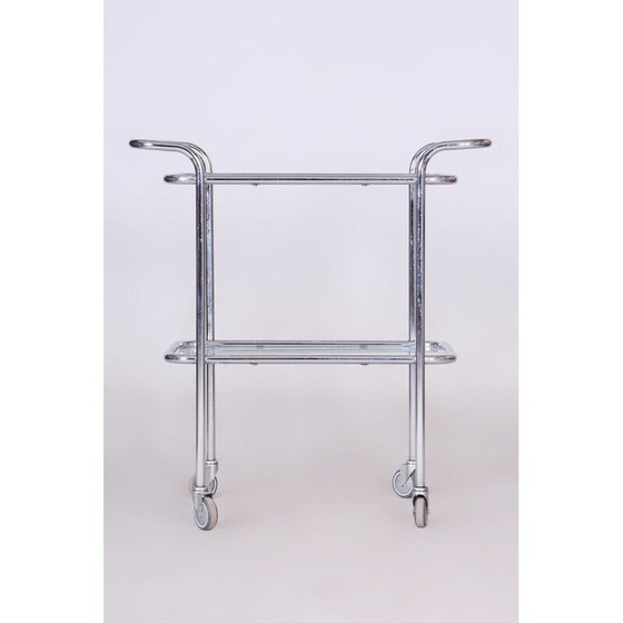 Image 1 of Chariot vintage Bauhaus en acier chromé et verre, Allemagne 1940