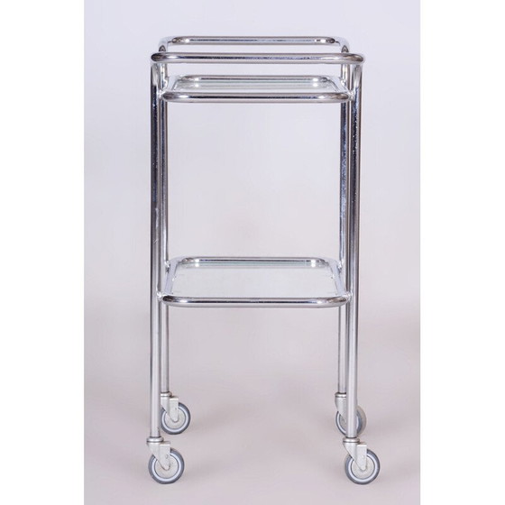 Image 1 of Chariot vintage Bauhaus en acier chromé et verre, Allemagne 1940