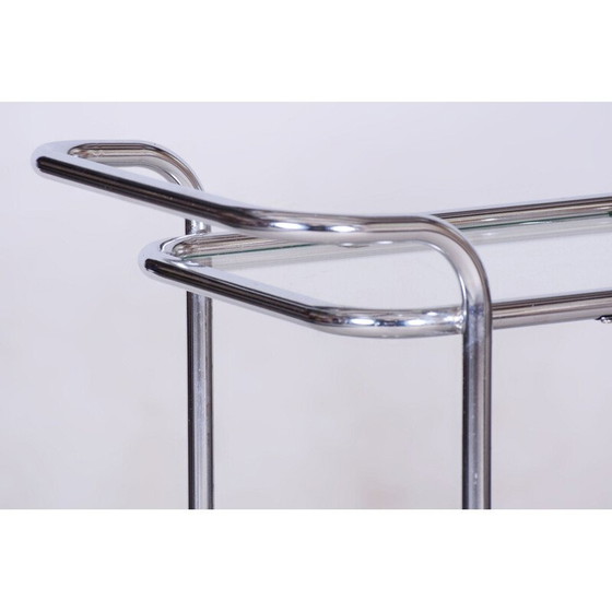 Image 1 of Chariot vintage Bauhaus en acier chromé et verre, Allemagne 1940