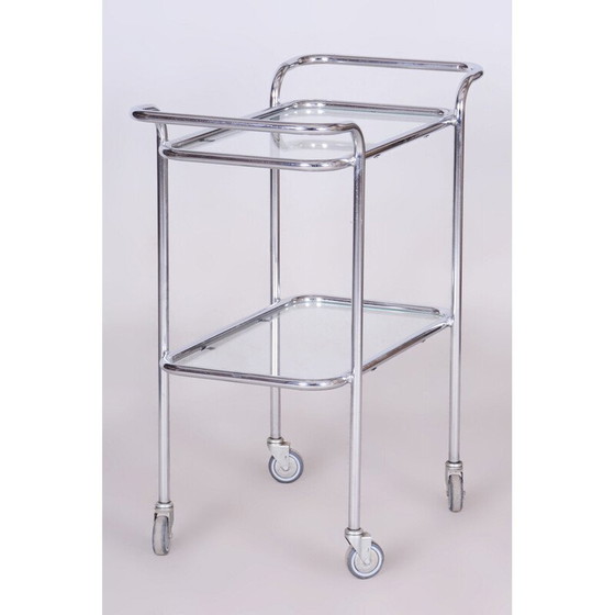 Image 1 of Chariot vintage Bauhaus en acier chromé et verre, Allemagne 1940