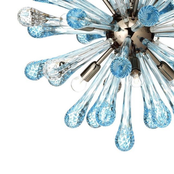 Image 1 of Lustre Spoutnik en verre de Murano bleu clair et transparent avec gouttes d'air