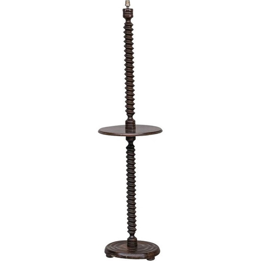 Lampadaire vintage art déco en chêne par Charles Dudouyt, France 1940