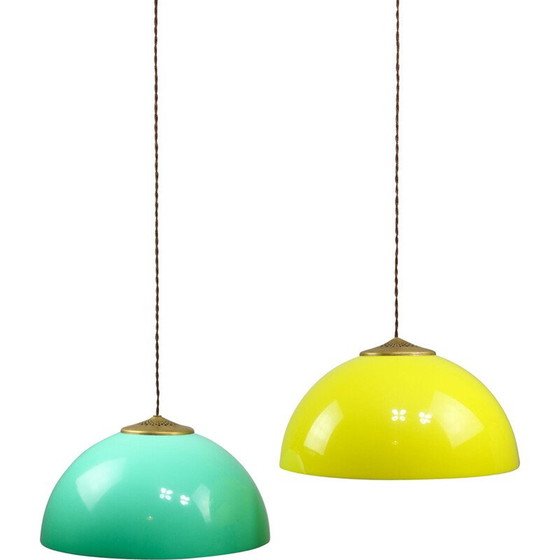 Image 1 of Lampe suspendue vintage en laiton et plexiglas, Italie