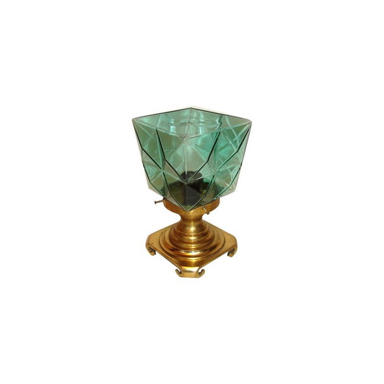 Image 1 of Lampe de nuit vintage en laiton et verre, Pologne 1960
