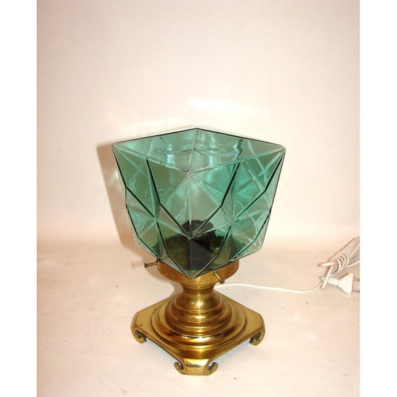 Image 1 of Lampe de nuit vintage en laiton et verre, Pologne 1960