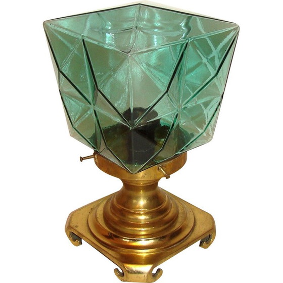 Image 1 of Lampe de nuit vintage en laiton et verre, Pologne 1960
