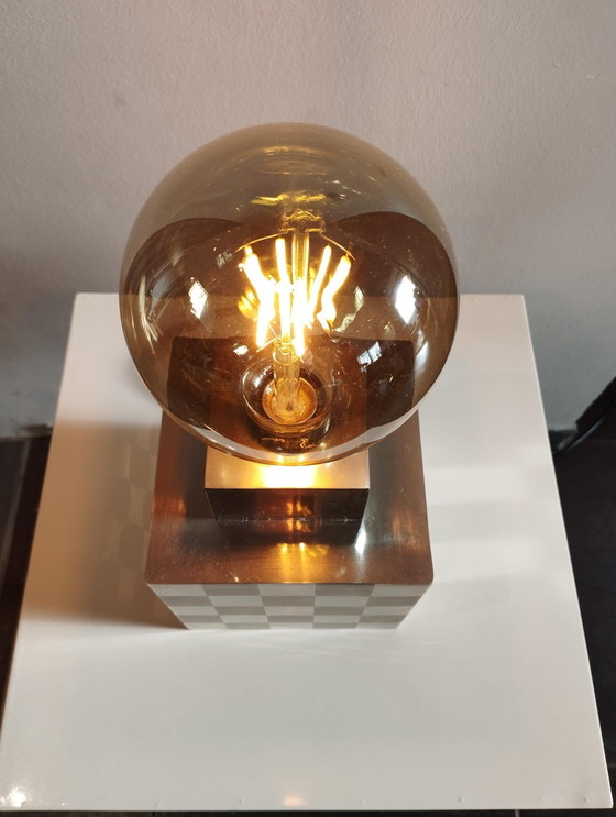 Image 1 of Lampe Cube - À Damier Attribuée À Françoise Sée - Space Age Design - Époque Vintage 60 / 70 Sixties - Seventies - Vintage