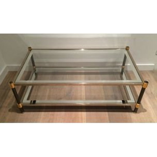 Table basse vintage en verre et patine, 1970