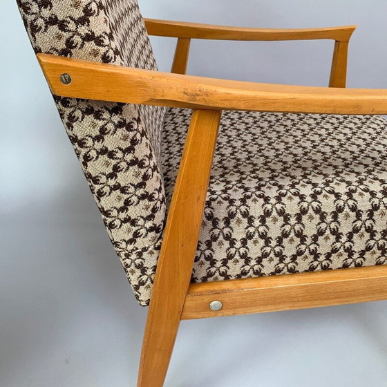 Image 1 of Paire de fauteuils en bois et tissu du milieu du siècle, Tchécoslovaquie, années 1970