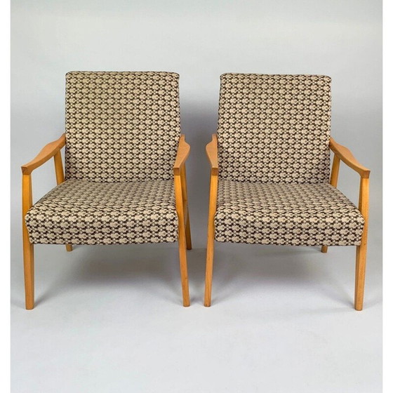 Image 1 of Paire de fauteuils en bois et tissu du milieu du siècle, Tchécoslovaquie, années 1970