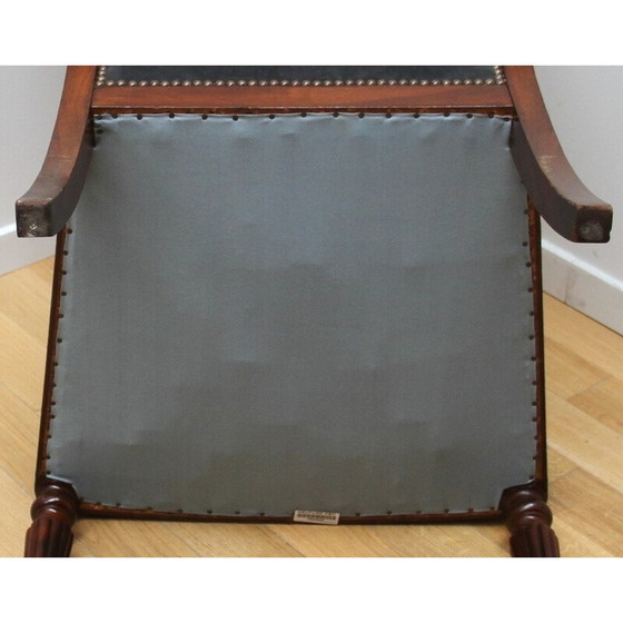 Image 1 of Fauteuil vintage en bois foncé et velours gris