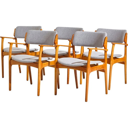 Ensemble de 5 fauteuils vintage en bois de chêne avec revêtement en laine modèle 49 par Erik Buch pour O.D. Møbler, 1960s