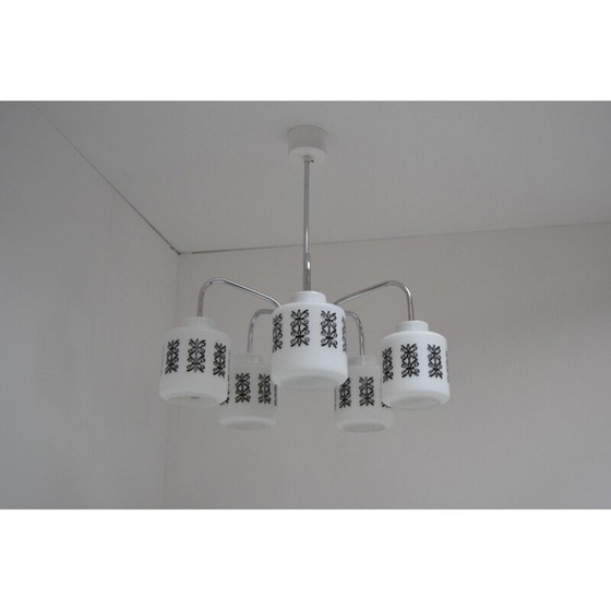 Image 1 of Lustre vintage en verre, chrome et métal pour Lidokov, Tchécoslovaquie 1960