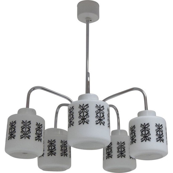 Image 1 of Lustre vintage en verre, chrome et métal pour Lidokov, Tchécoslovaquie 1960