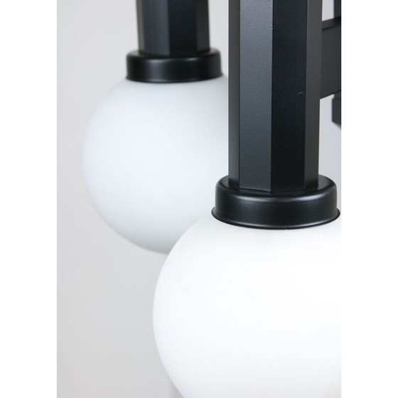 Image 1 of Suspension géométrique vintage en verre noir et opaline