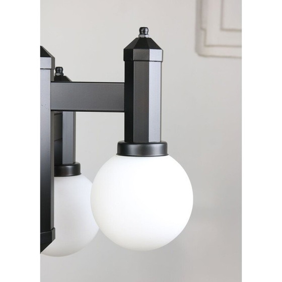 Image 1 of Suspension géométrique vintage en verre noir et opaline