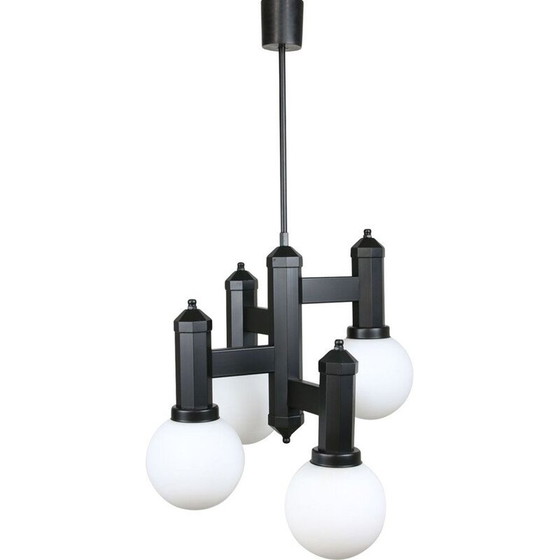 Image 1 of Suspension géométrique vintage en verre noir et opaline