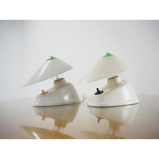 Paire de lampes vintage en bakélite blanche avec abat-jour, 1960