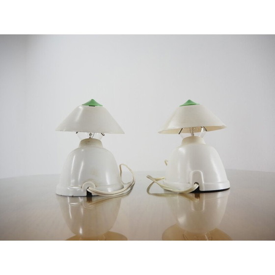 Image 1 of Paire de lampes vintage en bakélite blanche avec abat-jour, 1960
