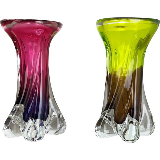 Paire de vases en verre vintage de Joska Waldglashütte, Allemagne, années 1970