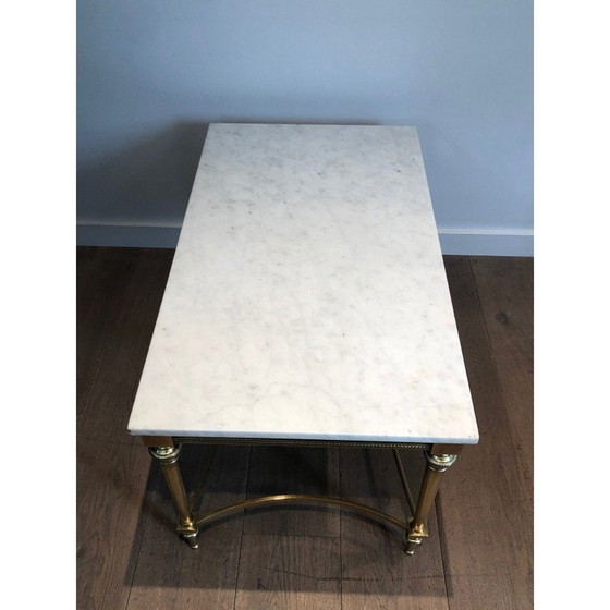 Image 1 of Table basse vintage en laiton et marbre blanc, France 1940s