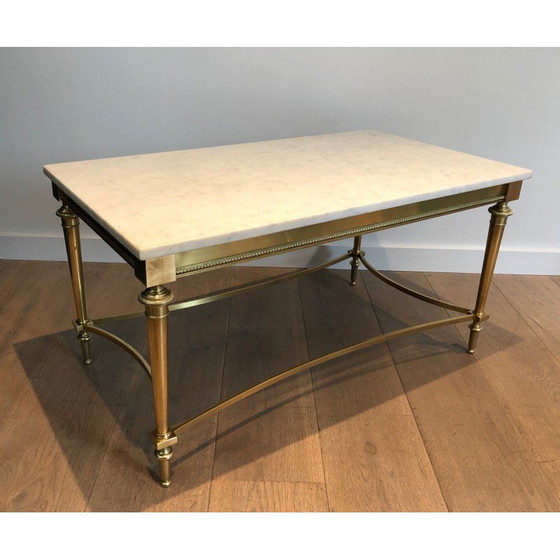 Image 1 of Table basse vintage en laiton et marbre blanc, France 1940s