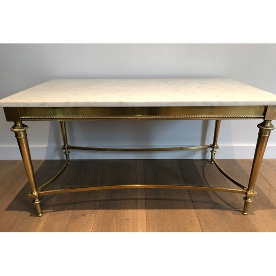 Image 1 of Table basse vintage en laiton et marbre blanc, France 1940s