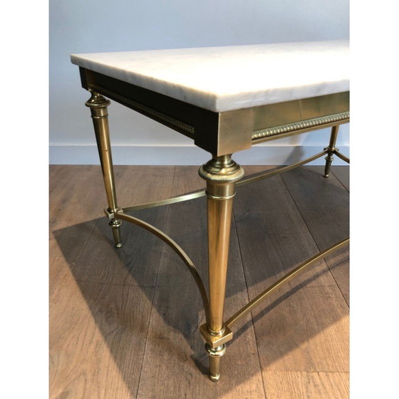Image 1 of Table basse vintage en laiton et marbre blanc, France 1940s