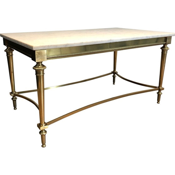 Image 1 of Table basse vintage en laiton et marbre blanc, France 1940s