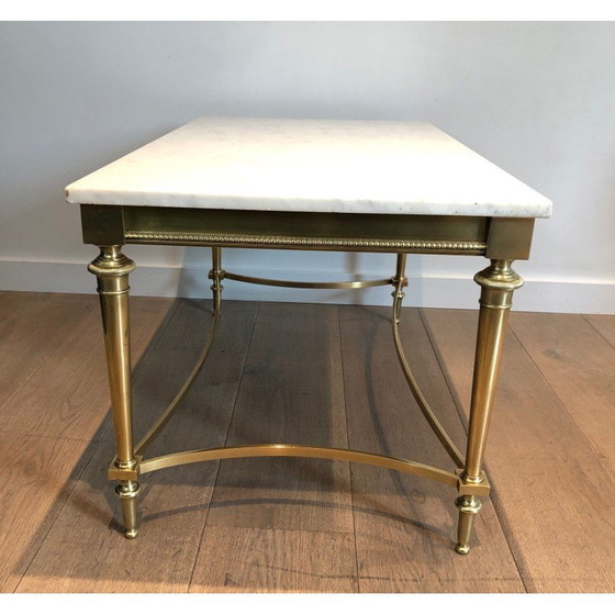Image 1 of Table basse vintage en laiton et marbre blanc, France 1940s