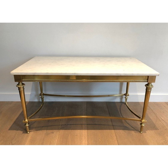 Image 1 of Table basse vintage en laiton et marbre blanc, France 1940s