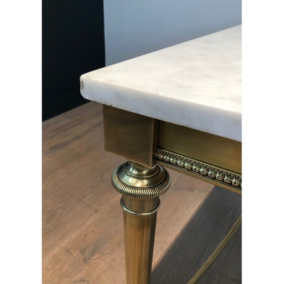 Image 1 of Table basse vintage en laiton et marbre blanc, France 1940s