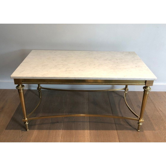 Image 1 of Table basse vintage en laiton et marbre blanc, France 1940s