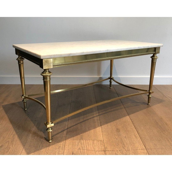 Image 1 of Table basse vintage en laiton et marbre blanc, France 1940s