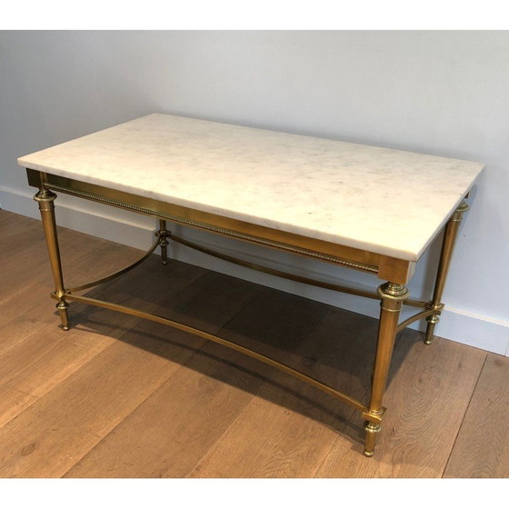 Image 1 of Table basse vintage en laiton et marbre blanc, France 1940s