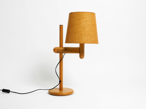 Original 1960S Temde Table Lamp Made Of Oak Wood And With Height-Adjustable Shade