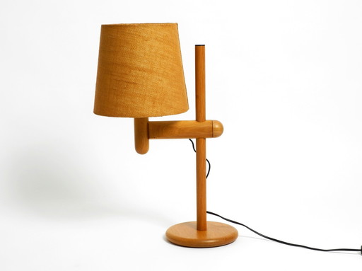 Original 1960S Temde Table Lamp Made Of Oak Wood And With Height-Adjustable Shade