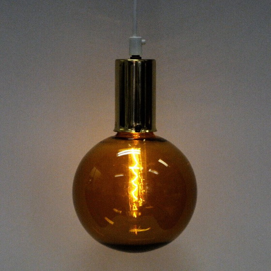 Image 1 of Lampe suspendue vintage en verre ambré, 1970