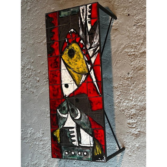 Image 1 of Table basse vintage en céramique et fer forgé noir par Janette et Georges Picard, 1960