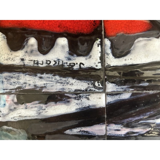 Image 1 of Table basse vintage en céramique et fer forgé noir par Janette et Georges Picard, 1960