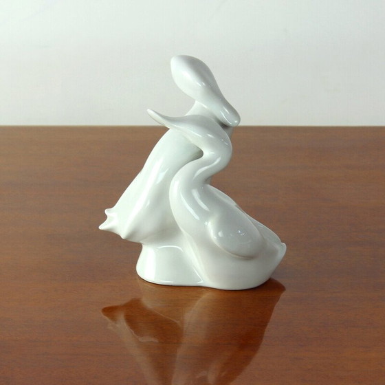 Image 1 of Statue vintage en porcelaine blanche représentant 2 canards pour Royal Dux, Tchécoslovaquie