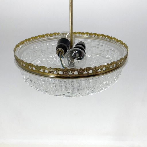 Lampe suspendue vintage en verre et métal, Tchécoslovaquie, années 1960