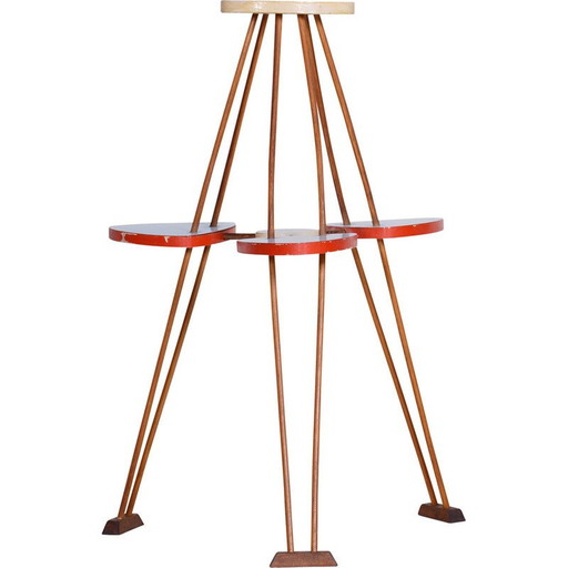 Porte-fleurs vintage en bois de hêtre et umakart, Tchécoslovaquie 1950