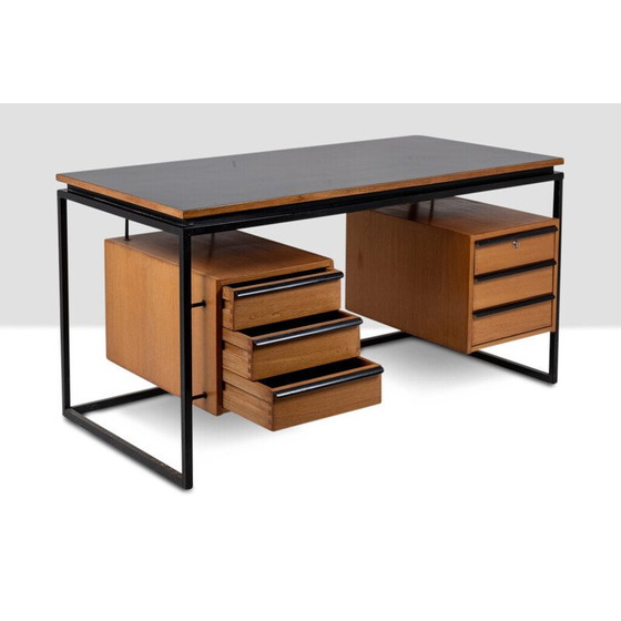 Image 1 of Bureau vintage en chêne et métal laqué, France 1970