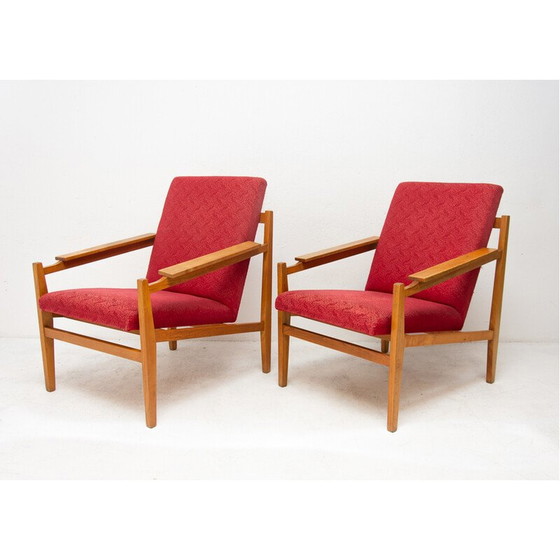 Image 1 of Paire de fauteuils vintage en bois de hêtre et coussins, 1960