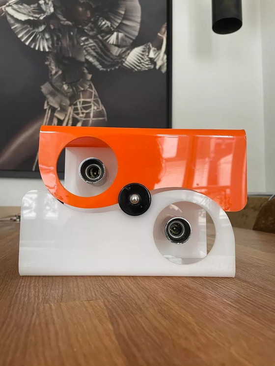 Image 1 of Applique Vintage Deux Feux Abs Orange Et Blanc France 1970