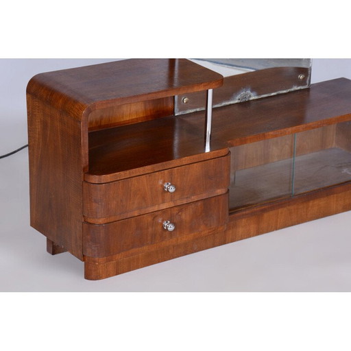 Miroir de courtoisie vintage Art Déco en verre et noyer par Robert Slezak, Tchécoslovaquie 1930